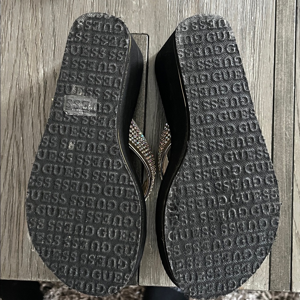 Guess Black & Gold Jeweled Platform Thong Sandals - Picture 6 of 6